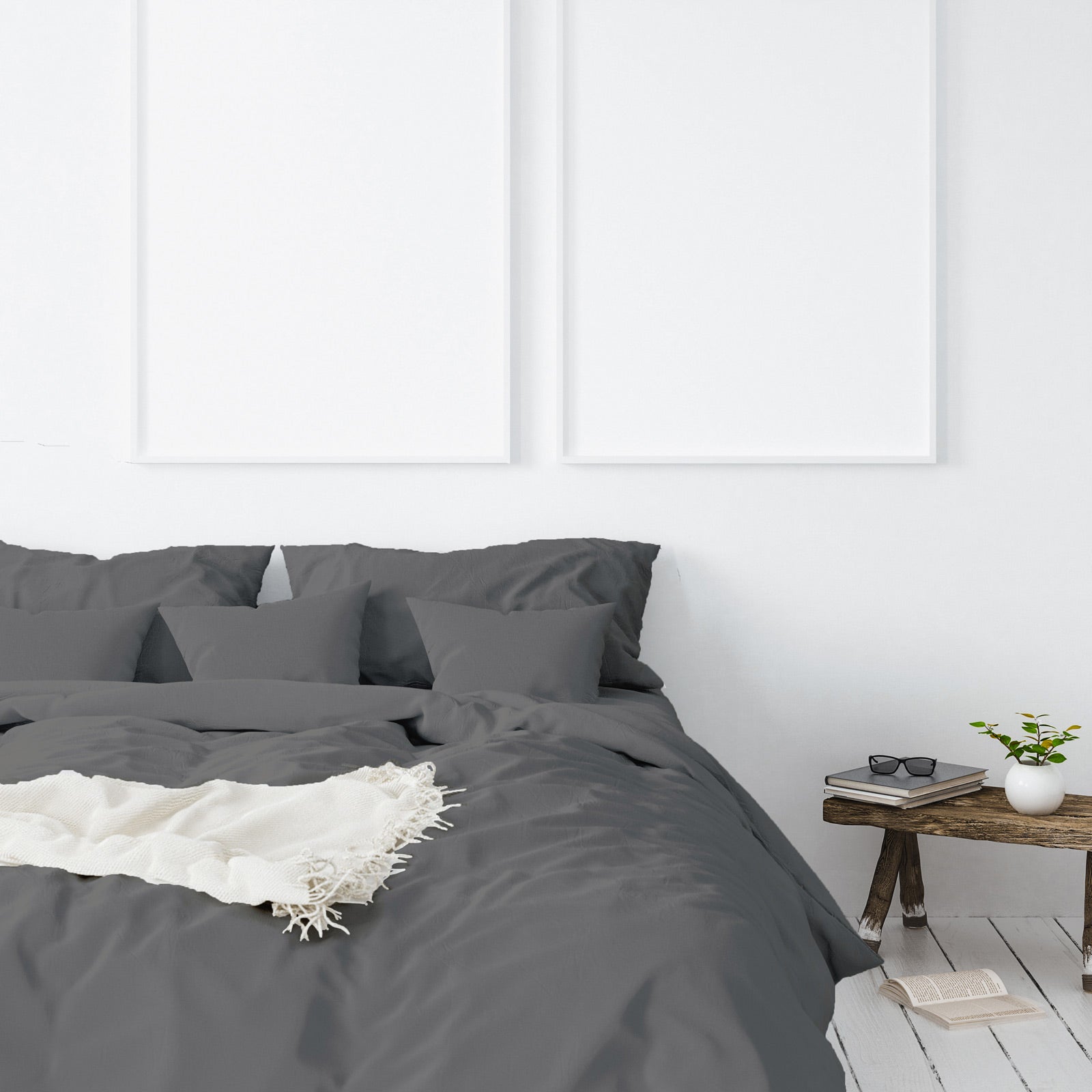 NNEDSZ 1000 Thread Count Hotel Grade Bamboo Cotton Quilt Cover Pillowcases Set Queen Pewter
